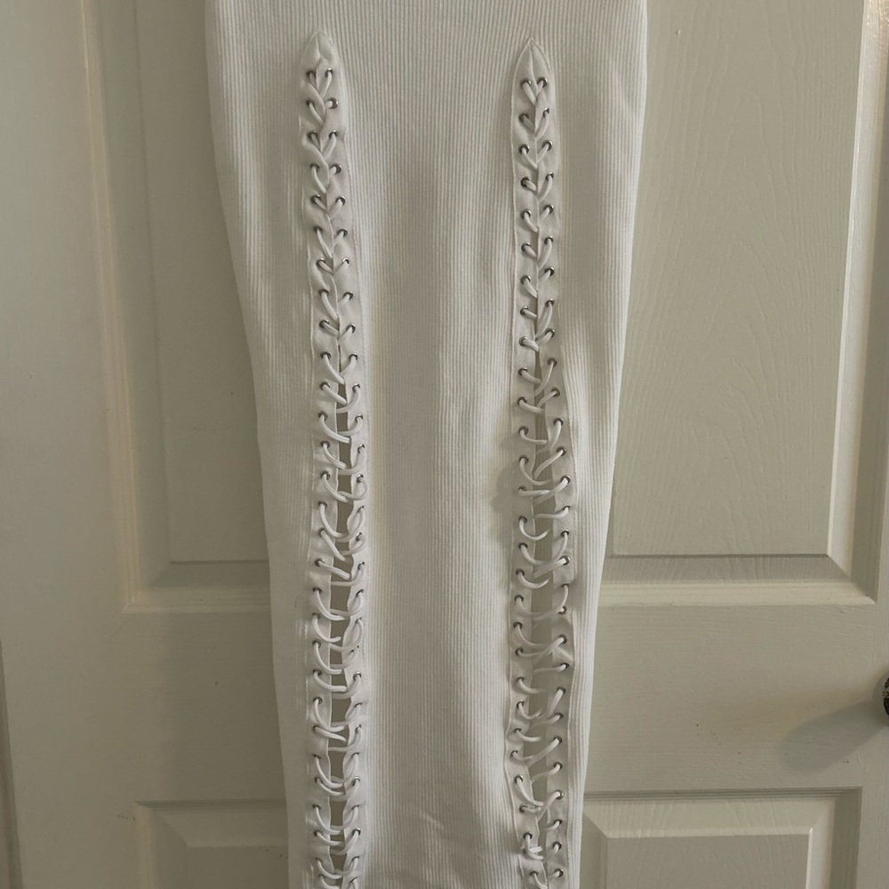 Fashion Nova White Lace-Up Pencil Skirt